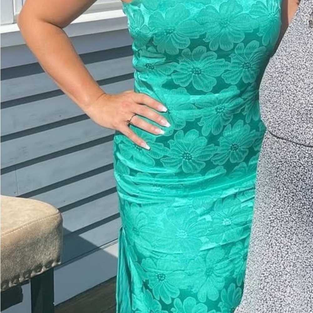 Lulu's Green One Shoulder Sheath Dress for Wedding